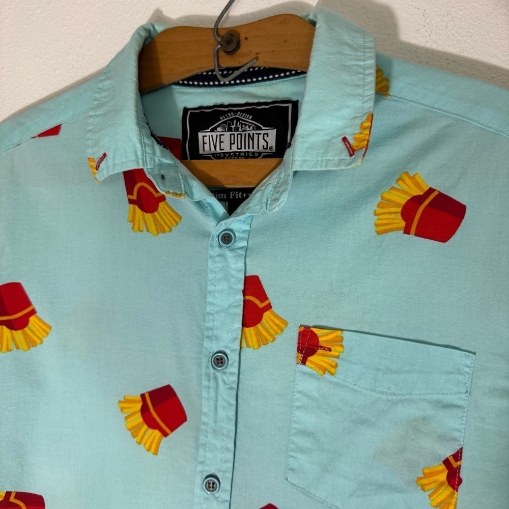 Five Points Industries NYC blue French fry print short sleeve button down size M - Picture 2 of 16